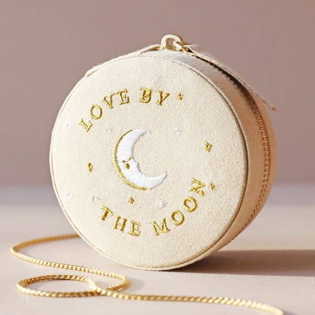 Sun and Moon Embroidered Round Jewellery Case