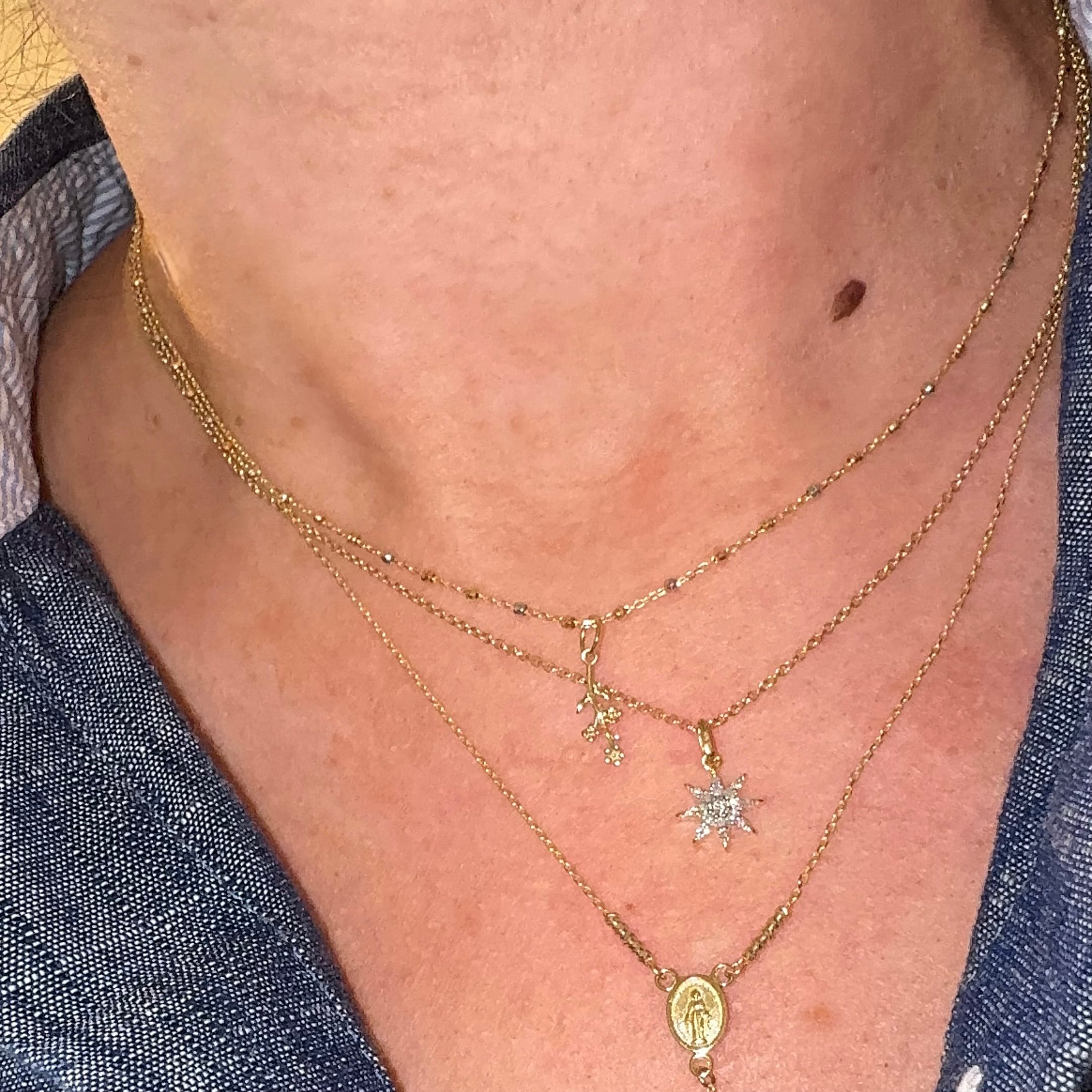 Tri-Gold Diamond Cut Beaded Chain