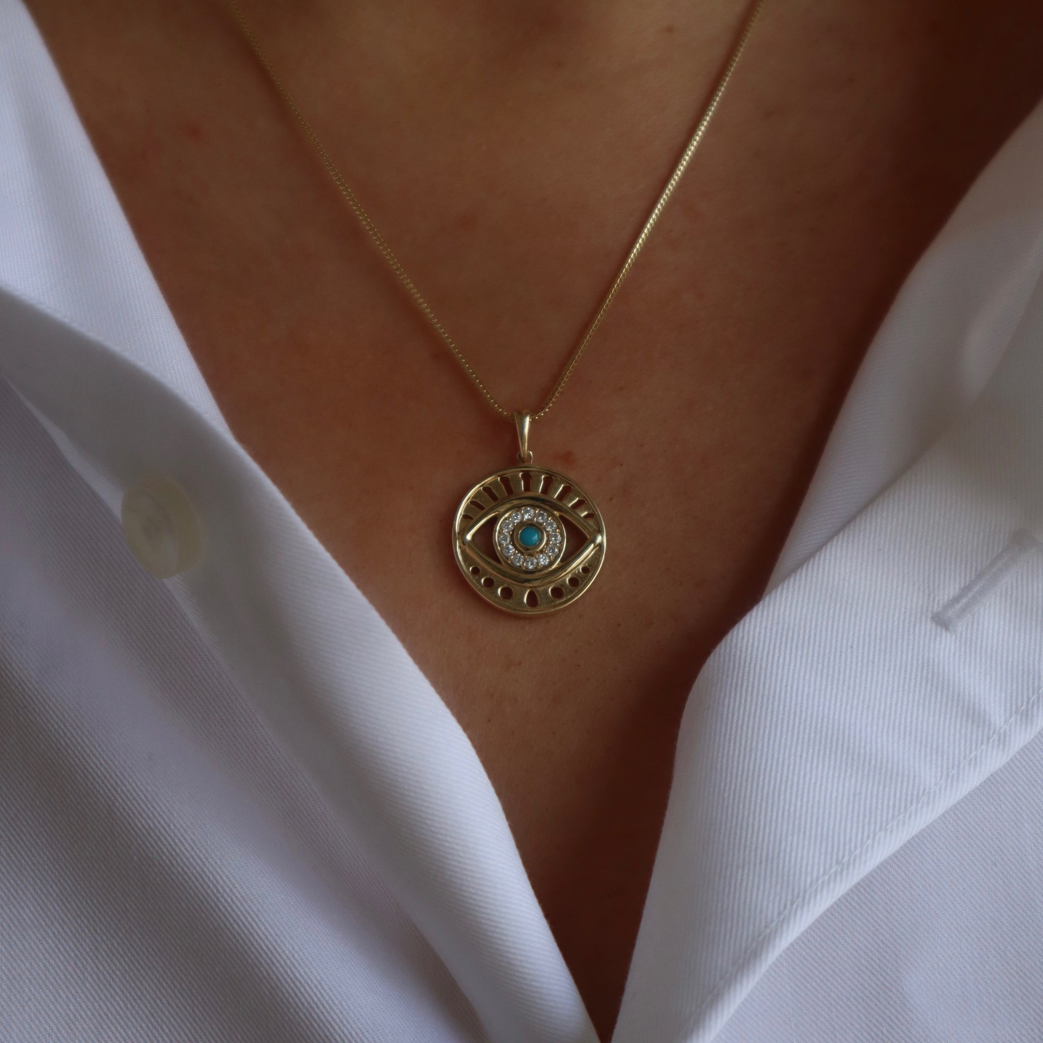 Turquoise & Diamond Evil Eye Pendant