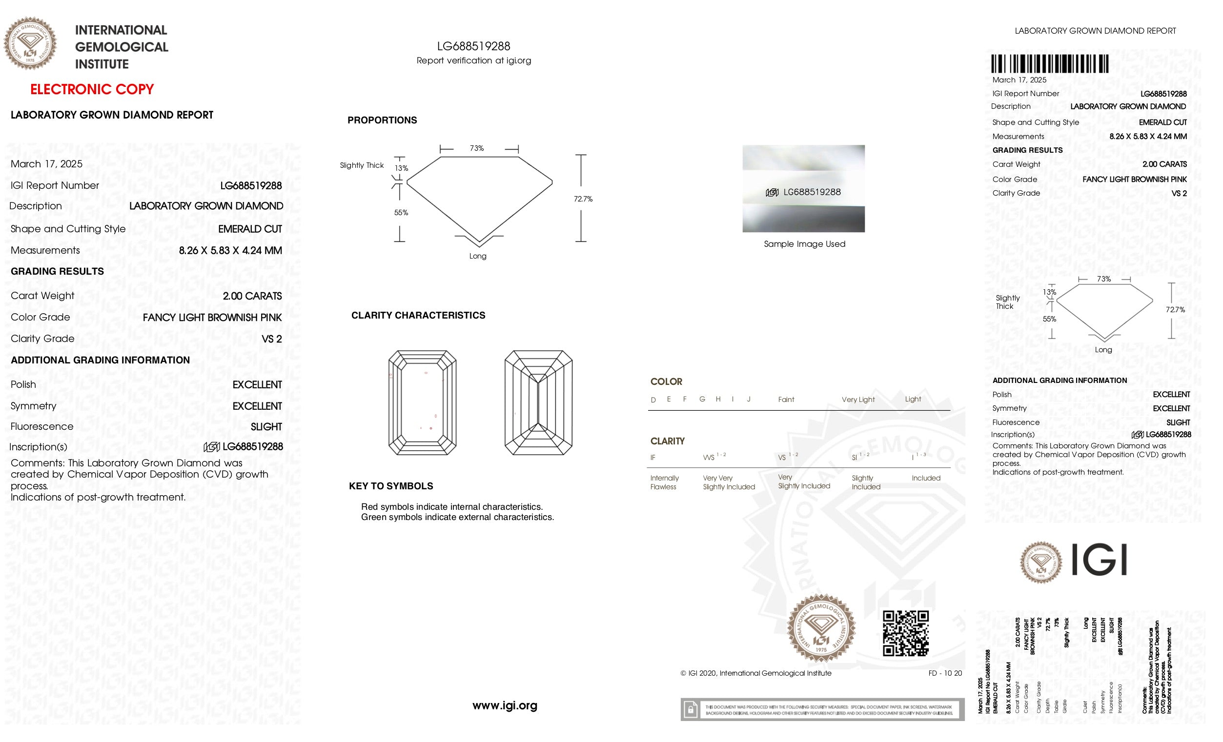 Lab Emerald 2.00 ct Fancy Light Brownish Pink VS2