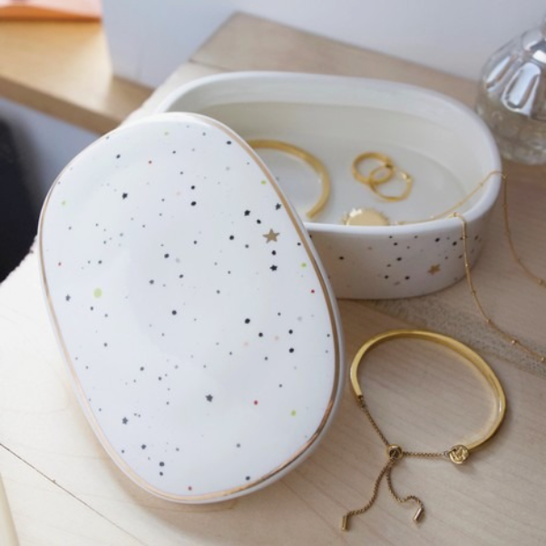 Ceramic Moon and Dots Trinket Box