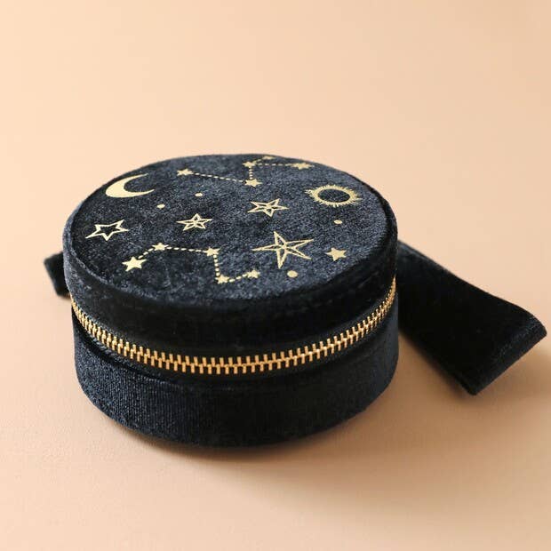 Starry Night Velvet Mini Round Jewellery Case